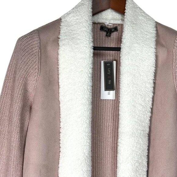 Stitch Fix Womens Faux Fur Lined Open Front Cardigan Sweater Jacket Pink White M - Picture 3 of 8